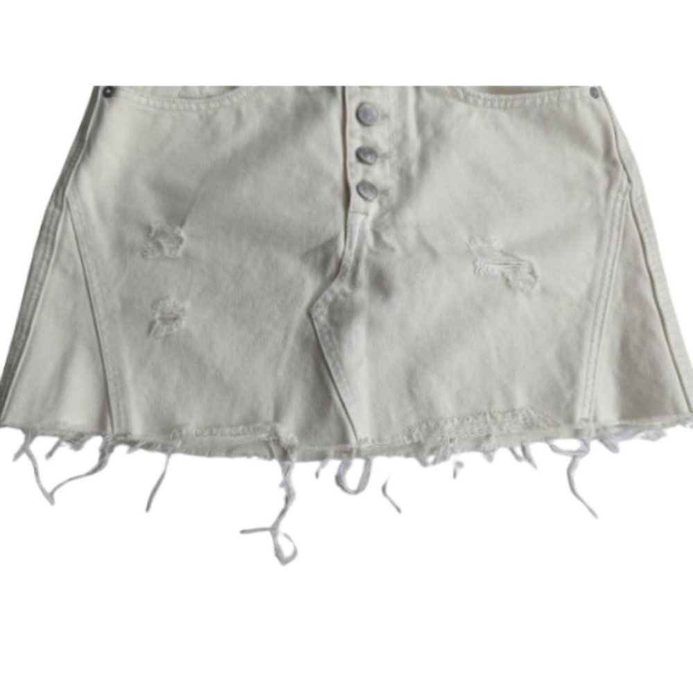 Free People We the Free Distressed Denim A-Line Mini Skirt 27 - Picture 5 of 7